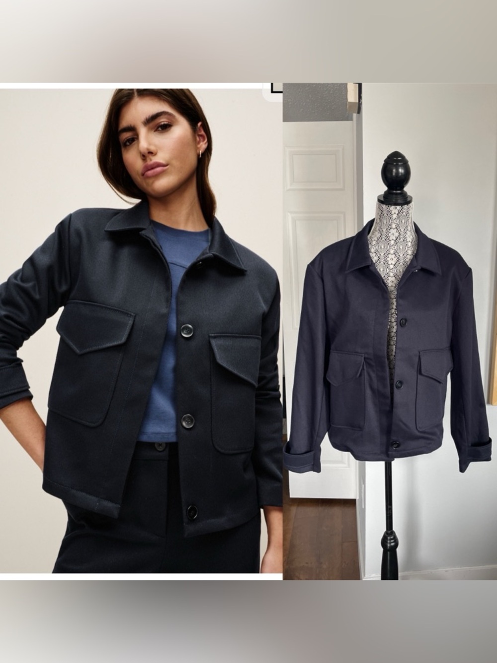 NWT Next UK Cropped Trench Twill Jacket. Navy. Size 12.